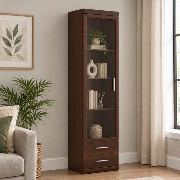 Impro Wooden Display Cabinet With 1 Door In Dark Mahogany