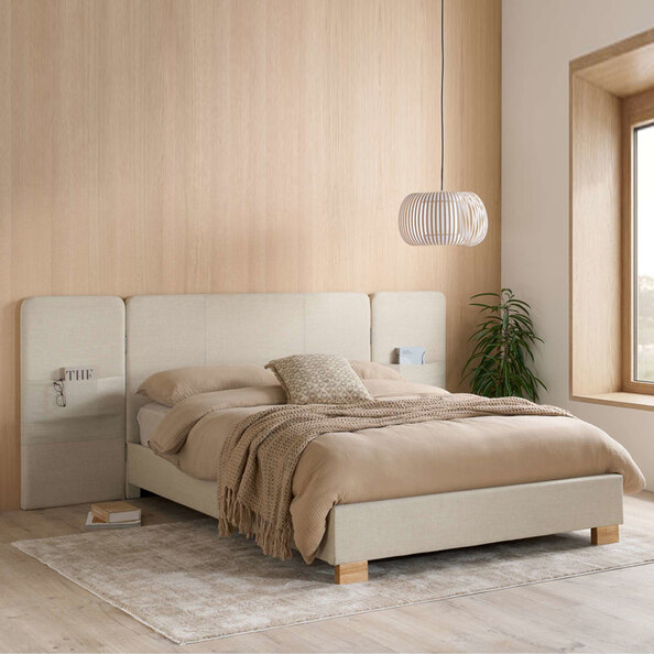 Imvian Fabric Double Bed in Beige