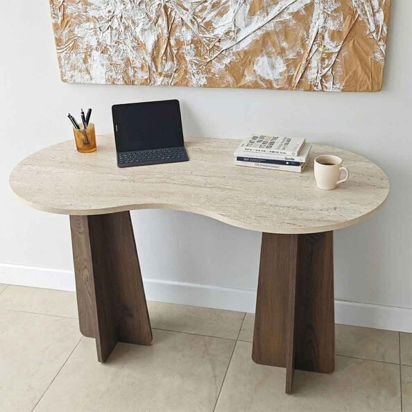 Infini Wooden Laptop Desk in Travertine Marble Effect and Walnut