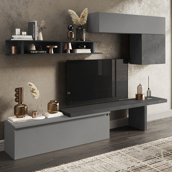 Infinite V Wooden Entertainment Unit In Slate And Lead