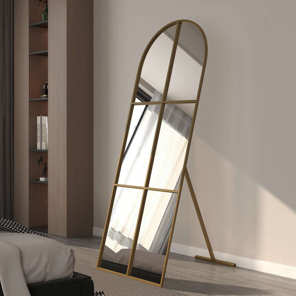 Influencer Arched Floor Full Length Mirror with Gold Metal Frame