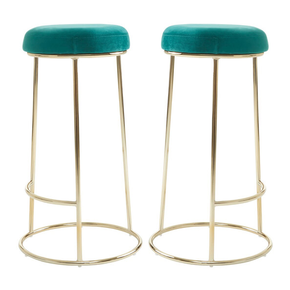 Intercrus Tall Green Velvet Bar Stools With Gold Frame In A Pair