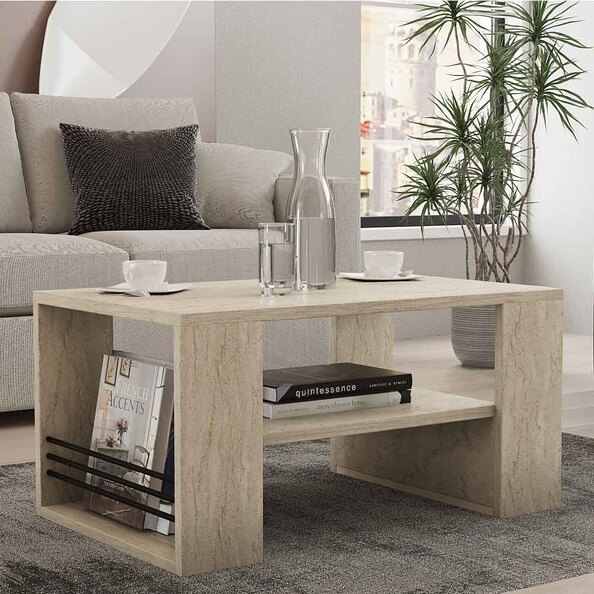 Iris Wooden Coffee Table in Travertine Marble Effect