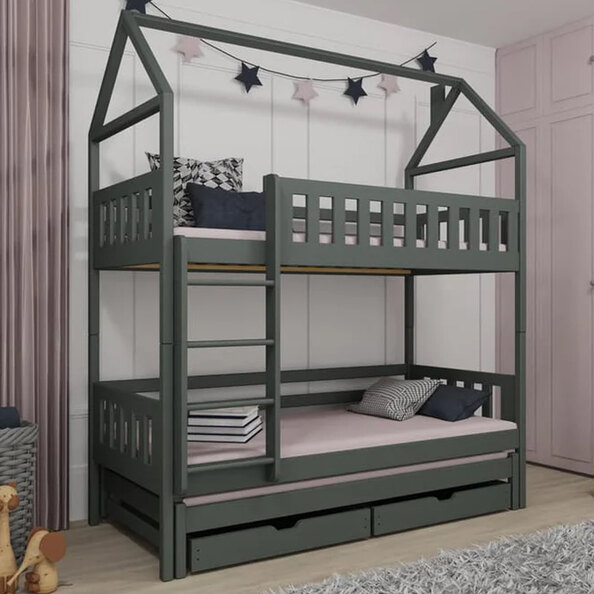 Irmo Wooden Bunk Bed And Trundle With Bonnell Mattress In Graphite