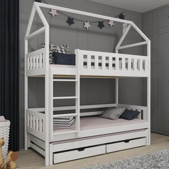 Irmo Wooden Bunk Bed And Trundle With Foam Mattress In White