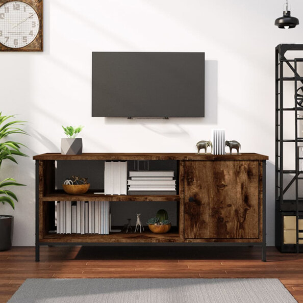 Isabelle Wooden TV Stand With 1 Door 1 Shelf In Smoked Oak