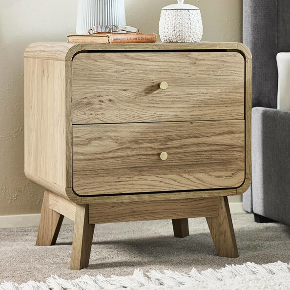 Issaquah Wooden Bedside Cabinet With 2 Drawers - Oak