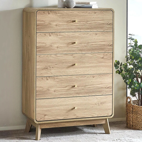 Issaquah Wooden Chest Of 5 Drawers - Oak