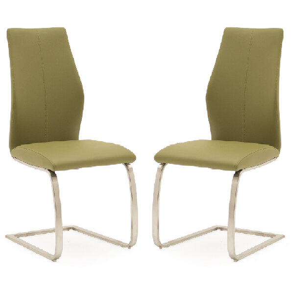 Ithaca Olive Faux Leather Dining Chairs With Chrome Base In Pair