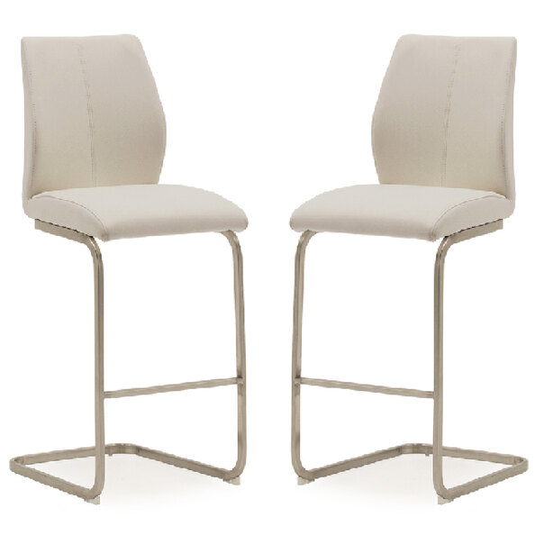 Ithaca Taupe Faux Leather Bar Chairs With Chrome Base In Pair