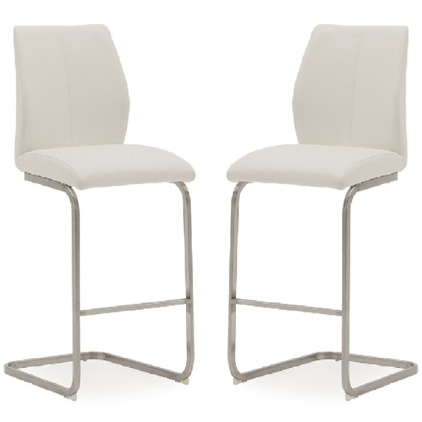 Ithaca White Faux Leather Bar Chairs With Chrome Base In Pair