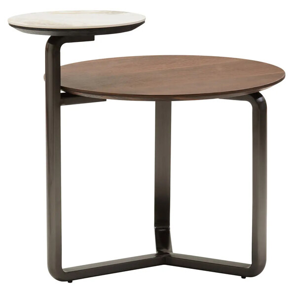 Ithaca Wooden Nesting Coffee Table In Brown And White Marble Effect