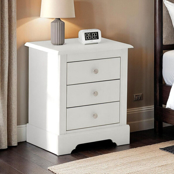 Iverion Wooden Bedside Cabinet with 3 Drawers in White