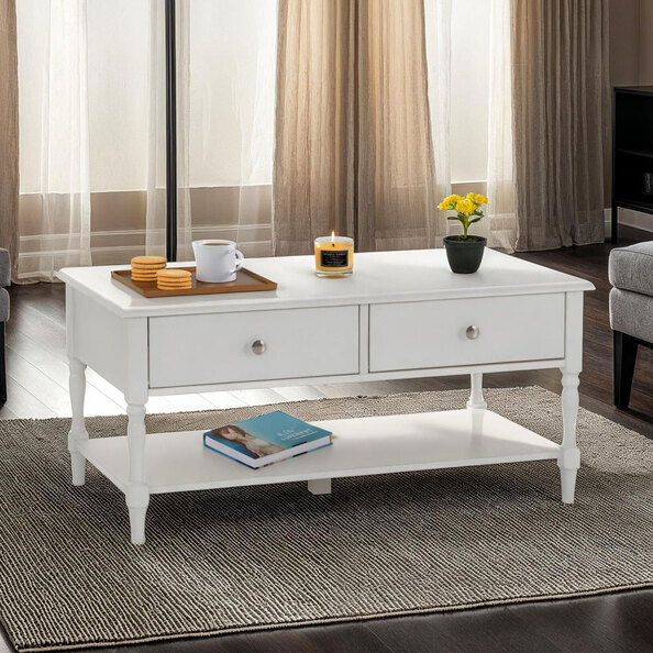 Iverion Wooden Coffee Table with 2 Drawers in White