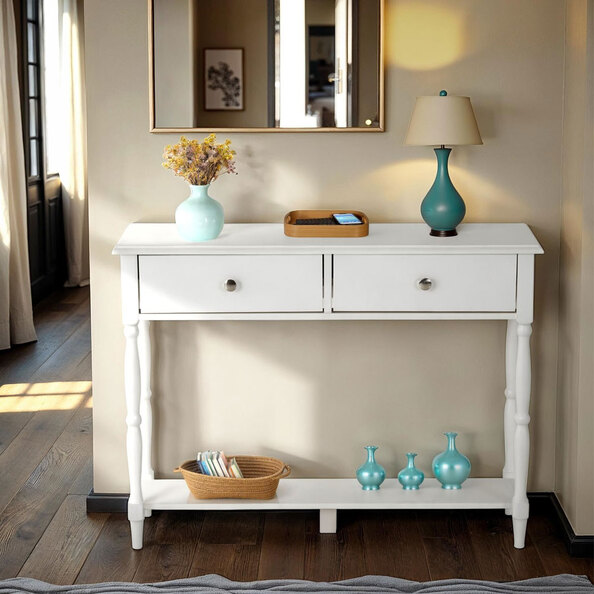 Iverion Wooden Console Table with 2 Drawers in White
