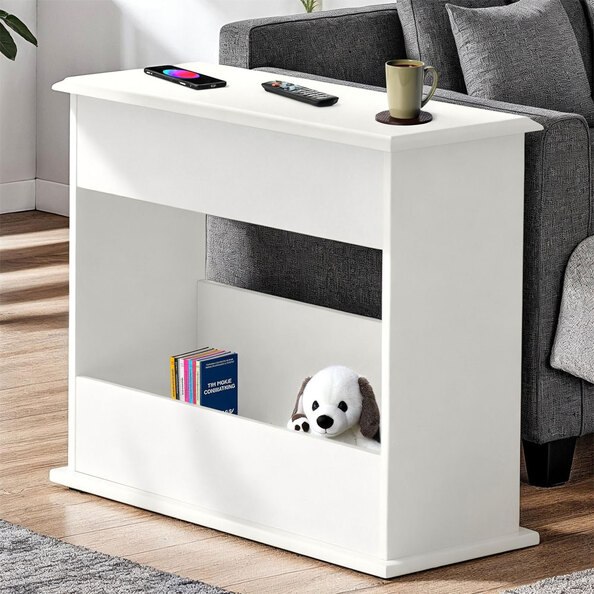 Iverion Wooden End Table with Magazine Rack in White