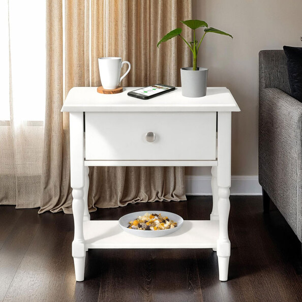 Iverion Wooden Side Table with 1 Drawer in White