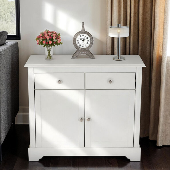 Iverion Wooden Sideboard with 2 Doors 2 Drawers in White