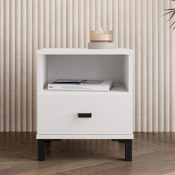 Ivomel Wooden Bedside Cabinet with 1 Drawer in White