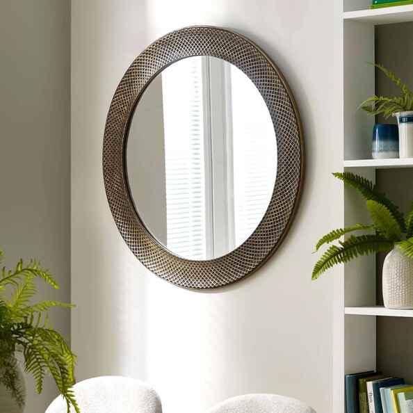 Ivoran Glass Round Wall Mirror with Brass Frame