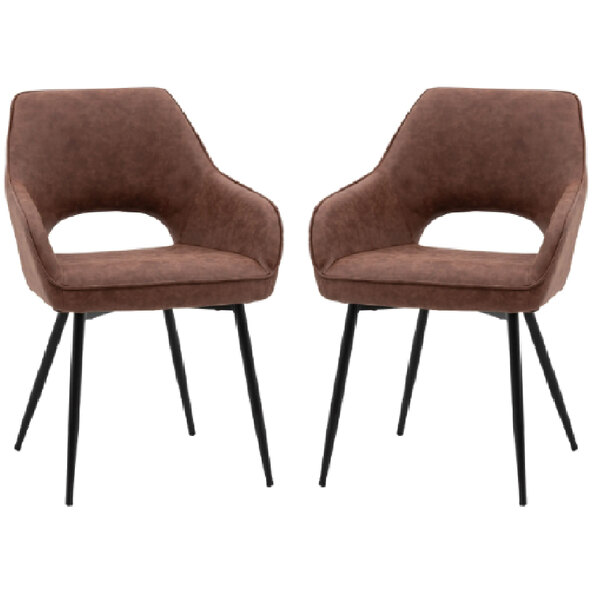 Ivoryton Brown Leather Dining Chairs With Black Legs In Pair