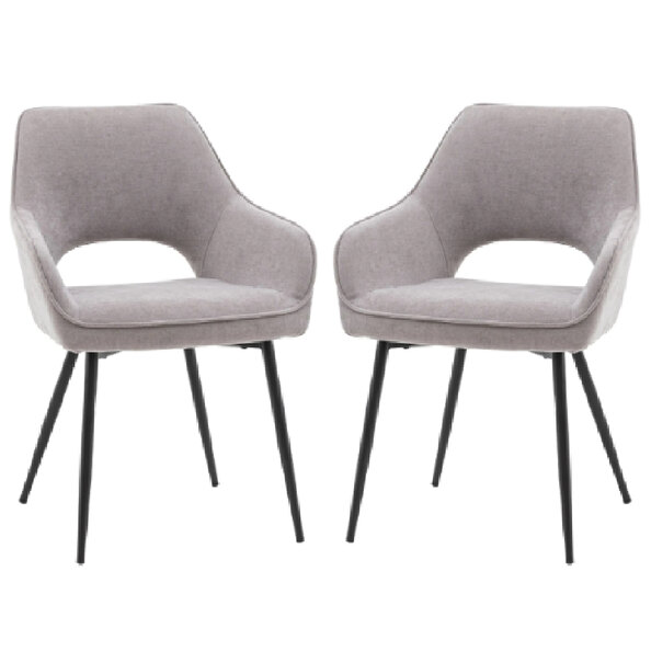 Ivoryton Grey Velvet Dining Chairs With Black Legs In Pair