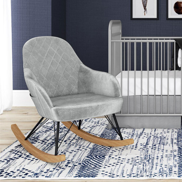 Ixtano Velvet Rocking Bedroom Chair in Grey