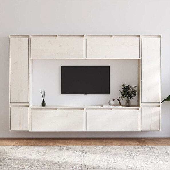 Jairus Solid Pinewood Entertainment Unit In White