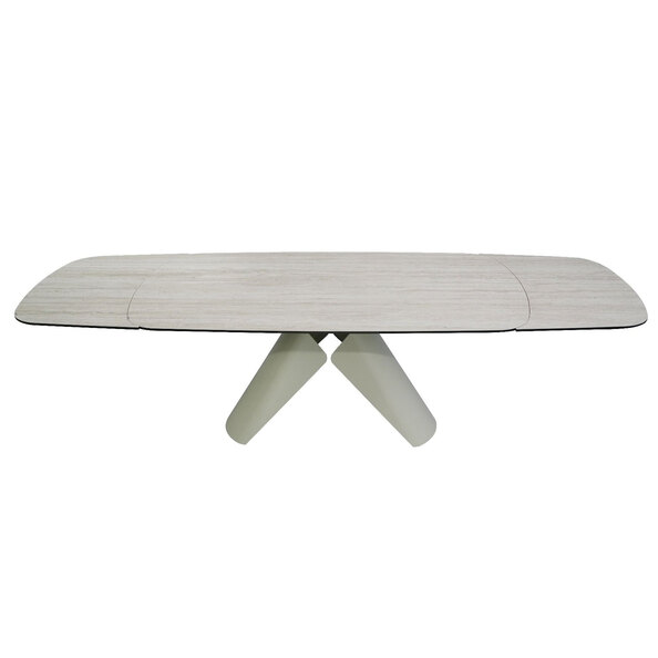 Jalnor Travertine Marble Effect Ceramic Top Extending Dining Table with Champagne Base