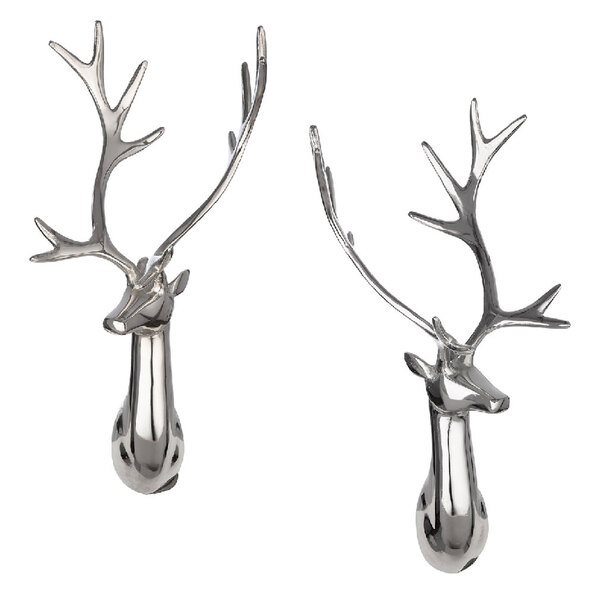 Jamie Aluminum Set Of 2 Deer Wall Art in Silver