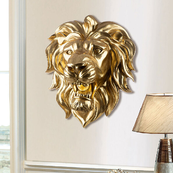 Jamie Synthetic Resin Lion Wall Art in Gold