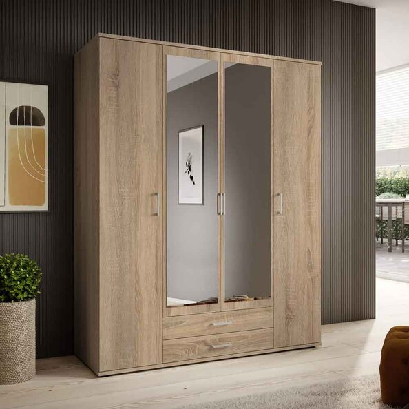 Kasper Wooden Wardrobe With 4 Doors 2 Drawers - Oak Sonoma