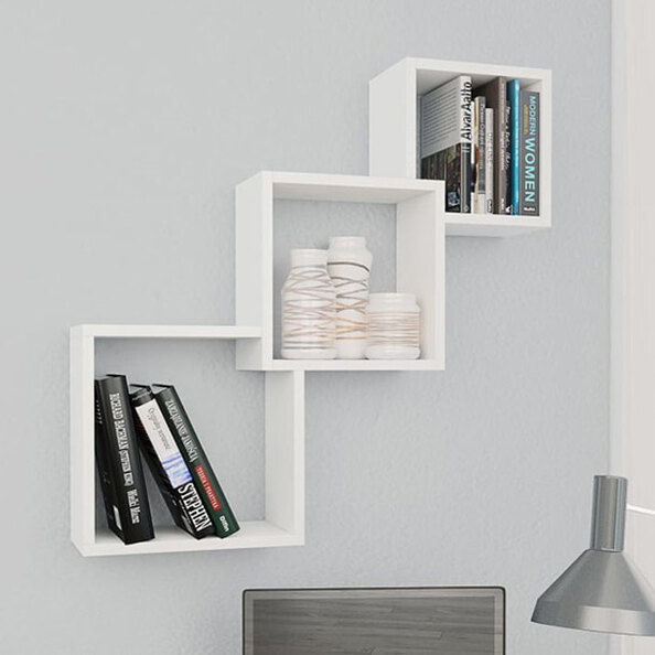 Javana Wooden Cube Wall Shelf In White
