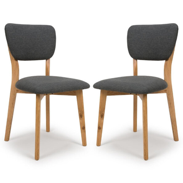 Javion Oak Wooden Dining Chairs With Fabric Seat In Pair