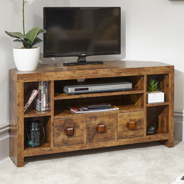 Jawcraig Wooden Corner TV Stand With 3 Drawers In Brown