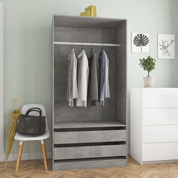 Jaxie Wooden Open Wardrobe With 2 Drawers In Concrete Effect