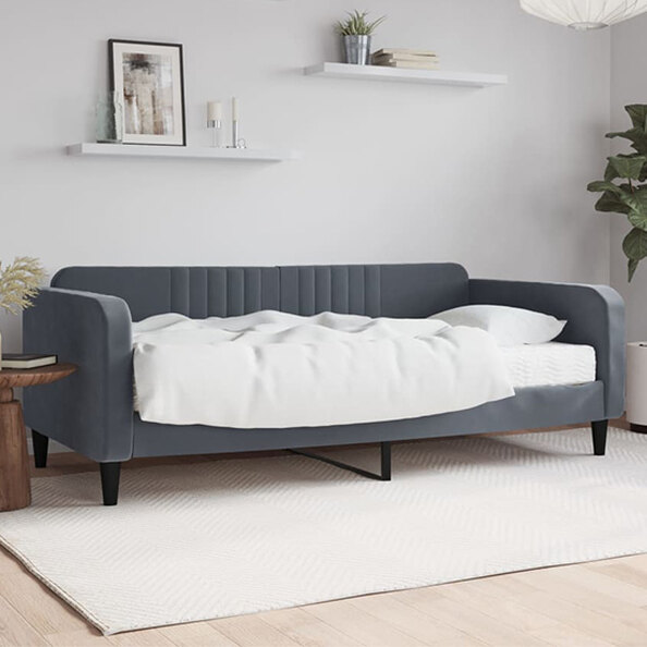 Jena Velvet Daybed With Mattress In Dark Grey