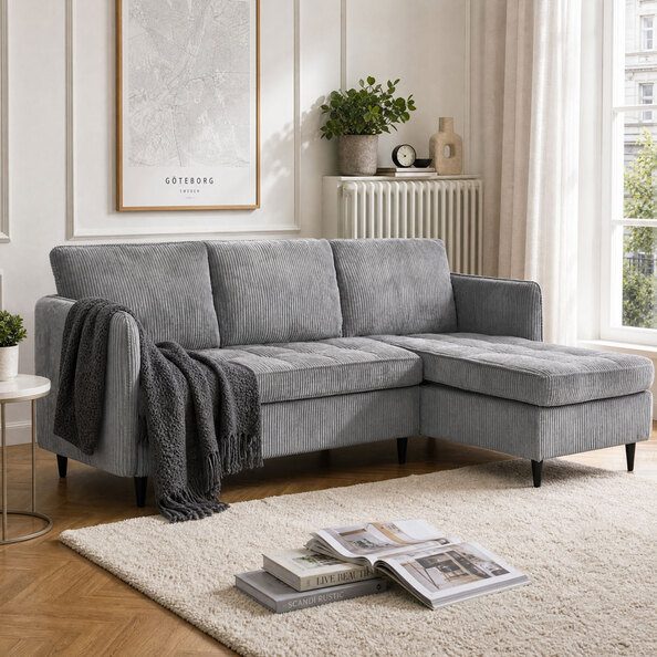 Jenaro Fabric L Shape Sofa in Grey
