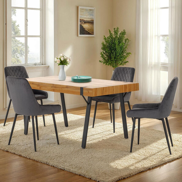 Jenlora Light Oak Wooden Dining Table with 4 Avah Grey Chairs