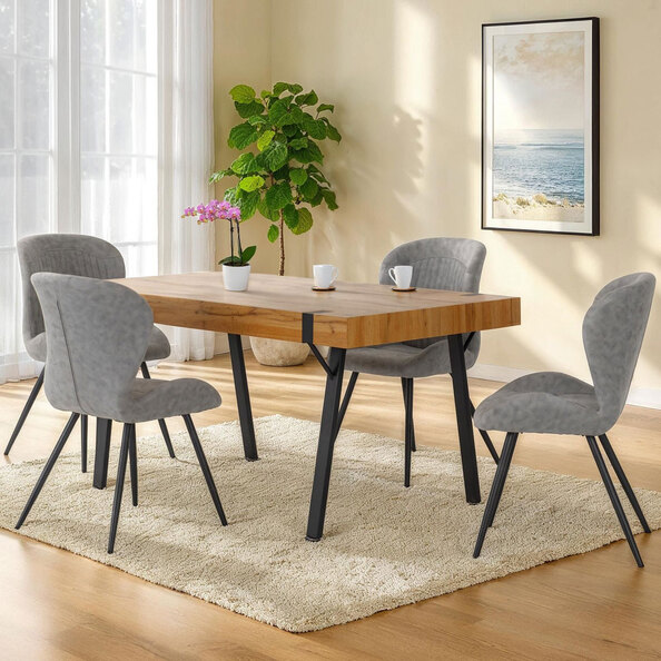 Jenlora Light Oak Wooden Dining Table with 4 Qinson Grey Chairs