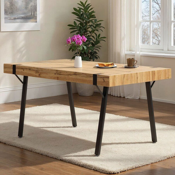 Jenlora Wooden Dining Table with Black Legs in Light Oak