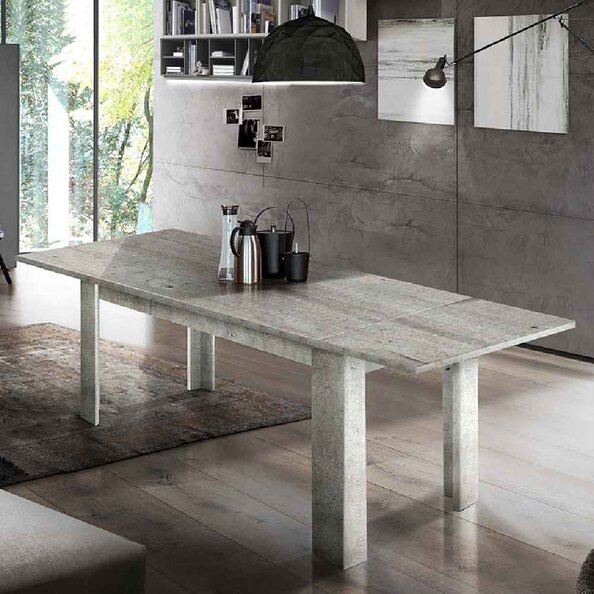 Jennings Large High Gloss Extending Dining Table In White And Concrete