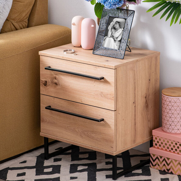 Jenvio Wooden Bedside Cabinet with 1 Drawer in Artisan Oak