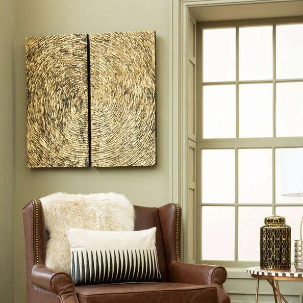 Jenvora Wood Carving Gold Finish Wall Art in Gold