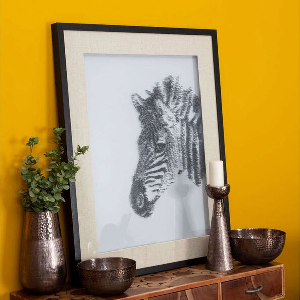 Jenvora Wooden Zebra Framed Wall Art in Black and White