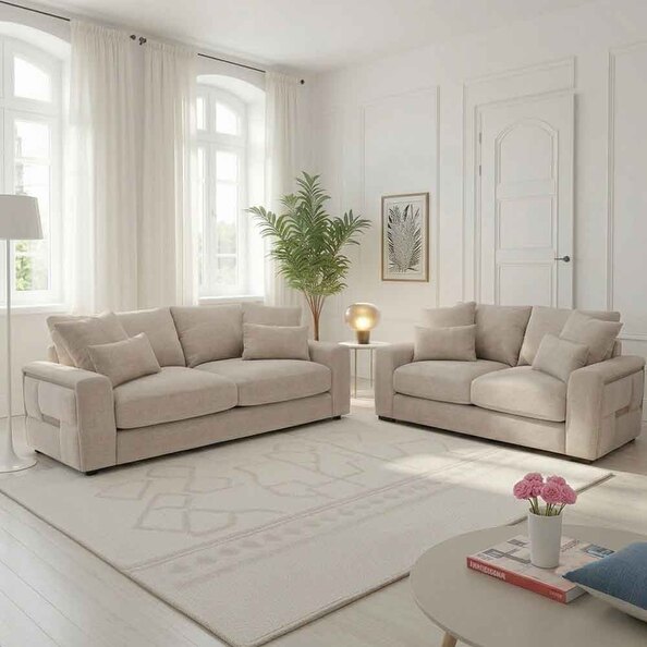 Jexaro Fabric 3+2 Seater Sofa Set in Beige