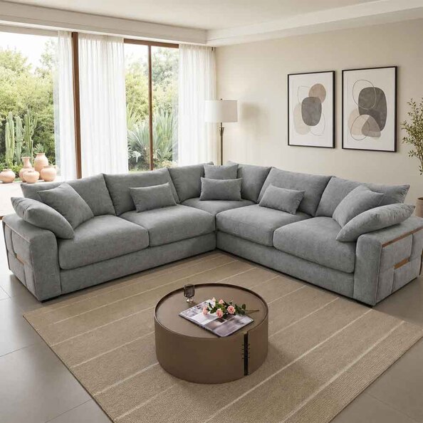 Jexaro Fabric Corner Sofa in Grey