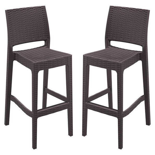 Jirova Brown Wicker Weave Bar Chairs in Pair
