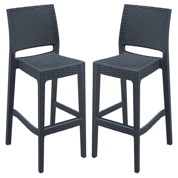 Jirova Dark Grey Wicker Weave Bar Chairs in Pair