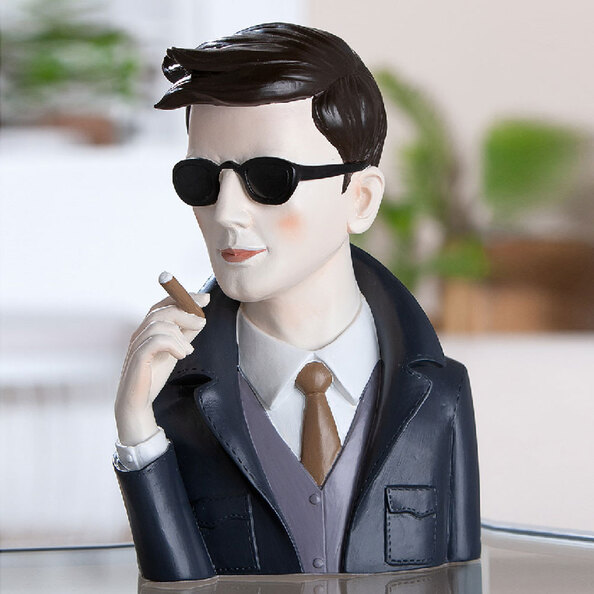 Jisora Poly Man with Sigarre Sculpture in Black and Grey